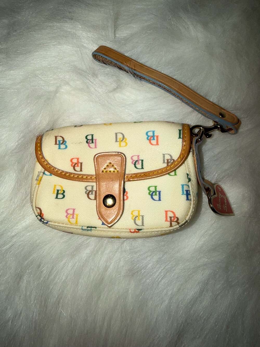 Vintage Dooney & Bourke Signature Rainbow Monogram Flap Wristlet